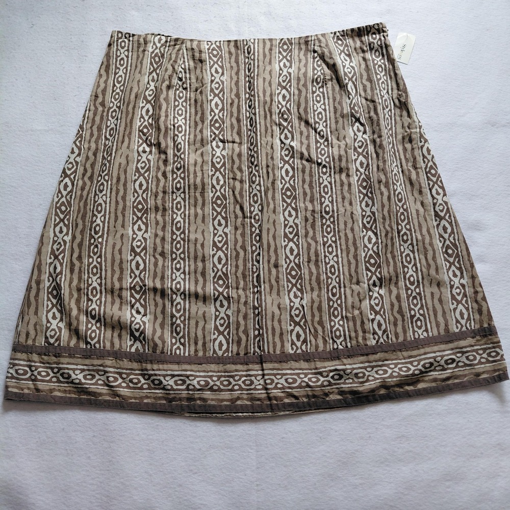 Style Co Womens A Line Skirt Plus Size 22W Brown Geometric Tribal Midi Boho NWT